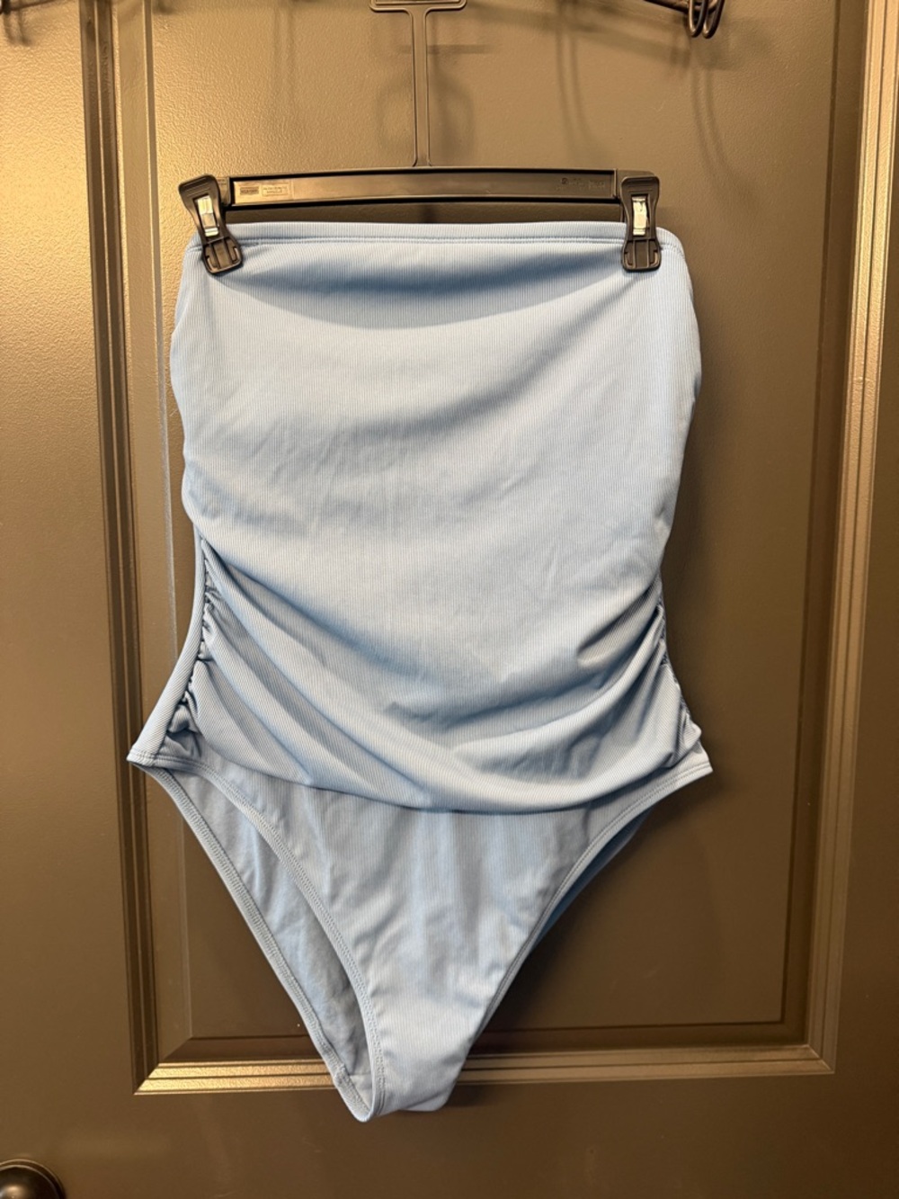 Shade & Shore Blue Ribbed Strapless Cheeky One Piece Swimsuit Size Large